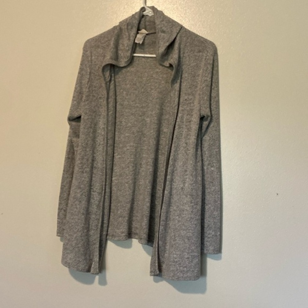 Caution to the wind grey long sleeve hooded rayon cardigan sweater small